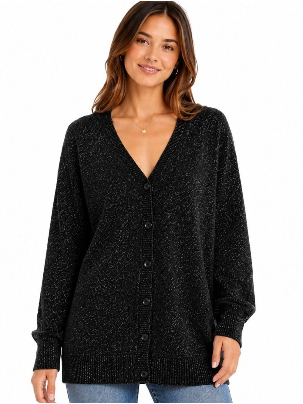FADED GLORY Black with silver sparkle Button Down Cotton Blend Cardigan Size XXL